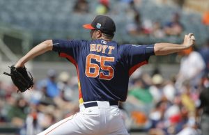 Mar 16, 2016; Kissimmee, FL, USA; Houston Astros relief pitcher James Hoyt (65) throws a pitch during the fourth inning of a spring training baseball game against the Detroit Tigers at Osceola County Stadium. Mandatory Credit: Reinhold Matay-USA TODAY Sports